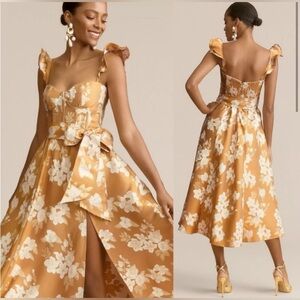 V. Chapman The Vera Dress in Gold Baroque Floral